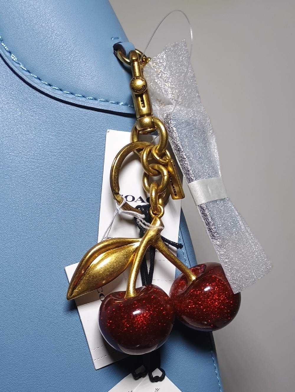 New! Sweet Red ♥️ Coach Cherry 🍒 Bag Charm, style #77840 in Gold/Red - Picture 4 of 6